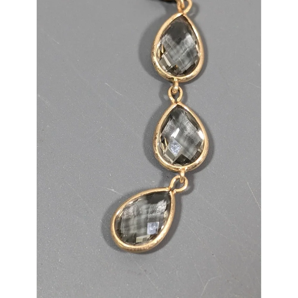 LOFT Gray Faceted Glass Y Necklace Gold Tone Teardrop‎ Bezels Lariat Style 22